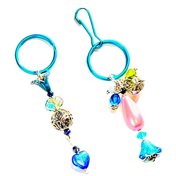 2 Handmade Crystal Glass Sterling Silver & Metal Keyrings - Picture 8 of 8